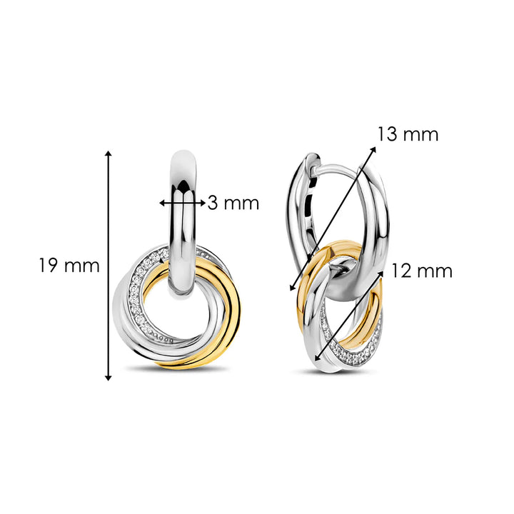 Ti Sento Yellow Gold Plated Cubic Zirconia Intertwined Circle Drop Hoop Earrings