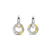 Ti Sento Yellow Gold Plated Cubic Zirconia Intertwined Circle Drop Hoop Earrings