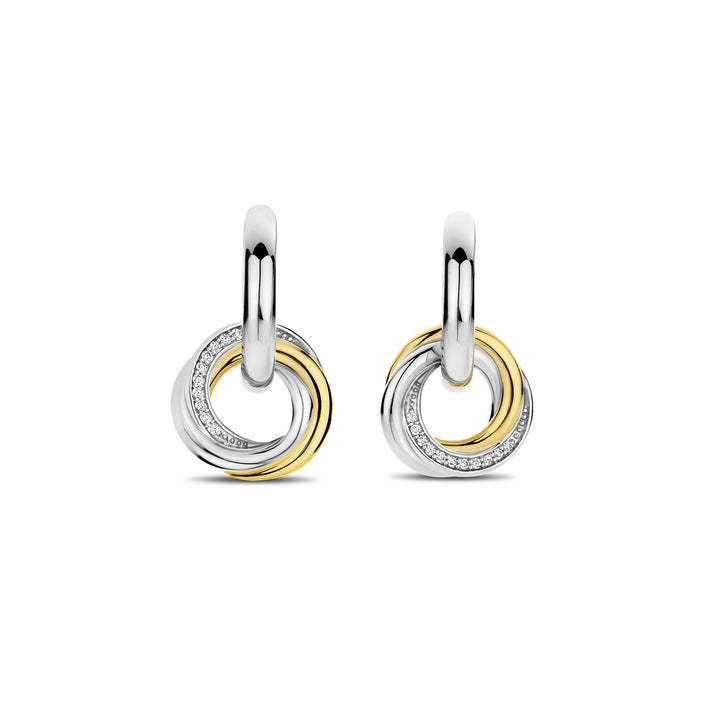 Ti Sento Yellow Gold Plated Cubic Zirconia Intertwined Circle Drop Hoop Earrings