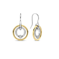 Ti Sento Yellow Gold Plated Cubic Zirconia Double Circle Drop Earrings