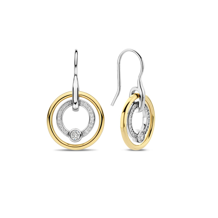 Ti Sento Yellow Gold Plated Cubic Zirconia Double Circle Drop Earrings