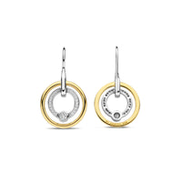 Ti Sento Yellow Gold Plated Cubic Zirconia Double Circle Drop Earrings