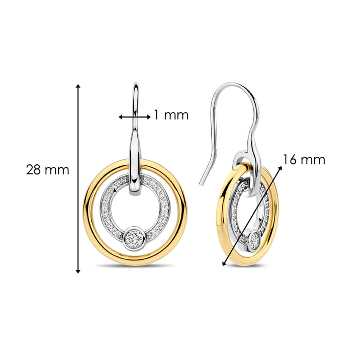 Ti Sento Yellow Gold Plated Cubic Zirconia Double Circle Drop Earrings