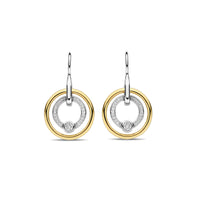 Ti Sento Yellow Gold Plated Cubic Zirconia Double Circle Drop Earrings