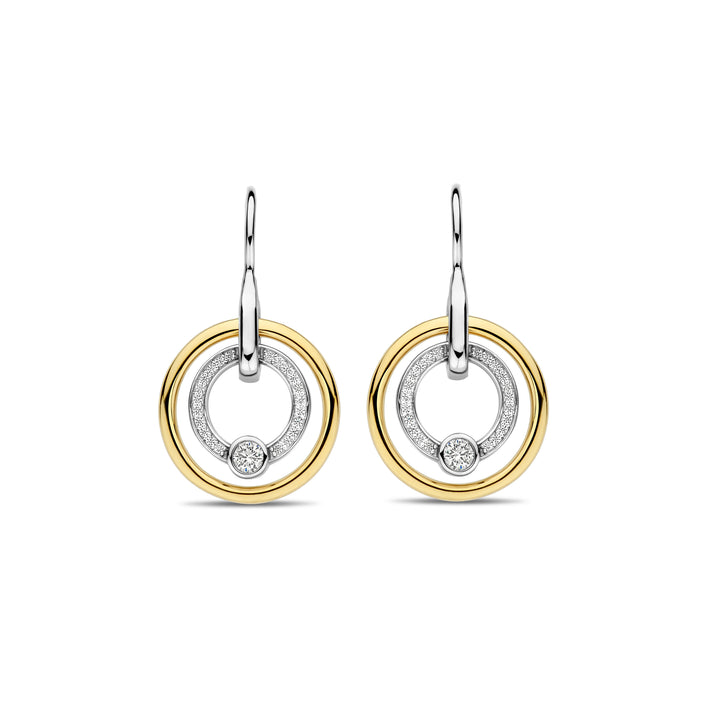 Ti Sento Yellow Gold Plated Cubic Zirconia Double Circle Drop Earrings