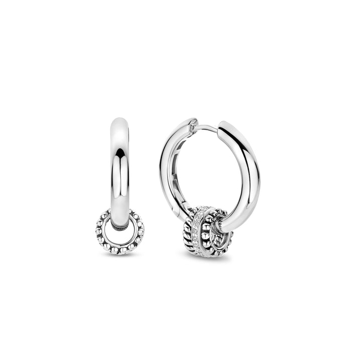 Ti Sento Cubic Zirconia Textured Triple Ring Hoop Earrings