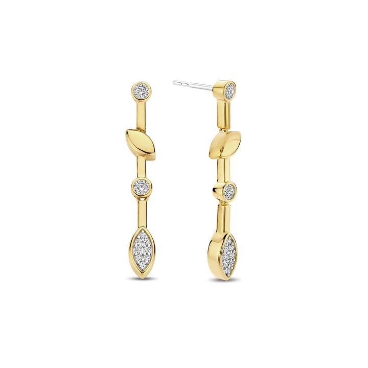 Ti Sento Yellow Gold Plated Cubic Zirconia Leaf Drop Earrings - Michael Jones Jeweller