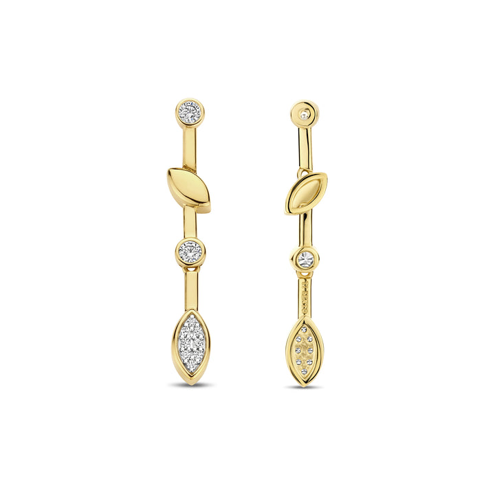 Ti Sento Yellow Gold Plated Cubic Zirconia Leaf Drop Earrings - Michael Jones Jeweller