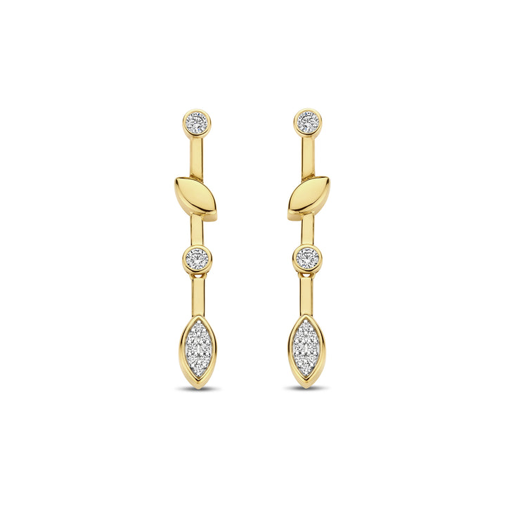 Ti Sento Yellow Gold Plated Cubic Zirconia Leaf Drop Earrings - Michael Jones Jeweller