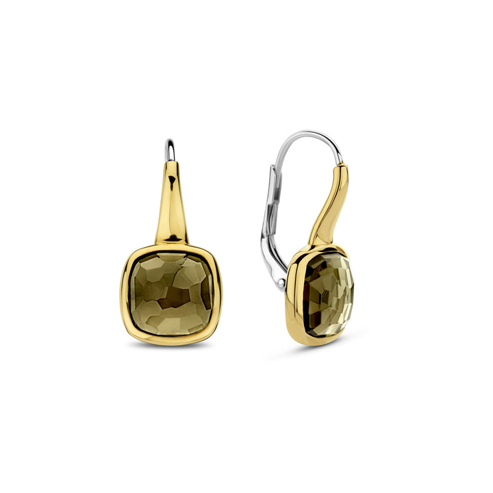 Ti Sento Yellow Gold Plated Khaki Green Crystal Drop Earrings