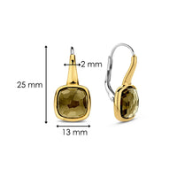 Ti Sento Yellow Gold Plated Khaki Green Crystal Drop Earrings