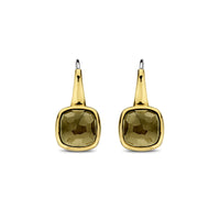 Ti Sento Yellow Gold Plated Khaki Green Crystal Drop Earrings