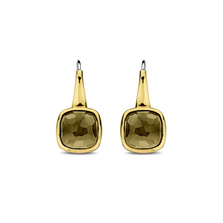 Ti Sento Yellow Gold Plated Khaki Green Crystal Drop Earrings