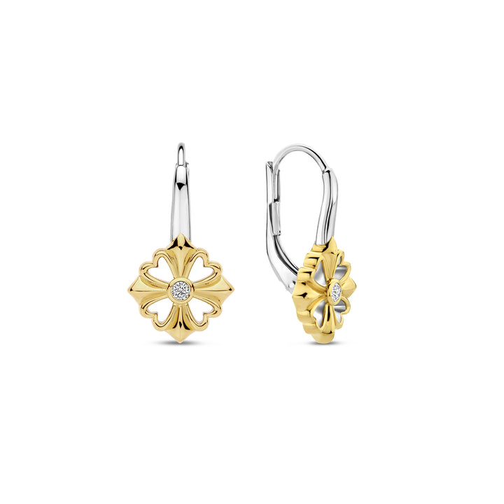 Ti Sento Yellow Gold Plated Cubic Zirconia Clover Drop Earrings