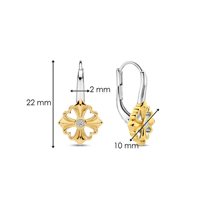 Ti Sento Yellow Gold Plated Cubic Zirconia Clover Drop Earrings