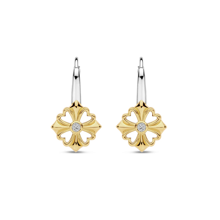 Ti Sento Yellow Gold Plated Cubic Zirconia Clover Drop Earrings