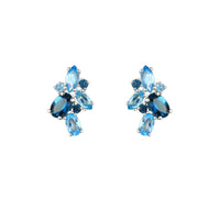 Amore Blue Topaz Multi Stone Cocktail Silver Stud Earrings - Michael Jones Jeweller