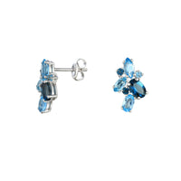 Amore Blue Topaz Multi Stone Cocktail Silver Stud Earrings - Michael Jones Jeweller