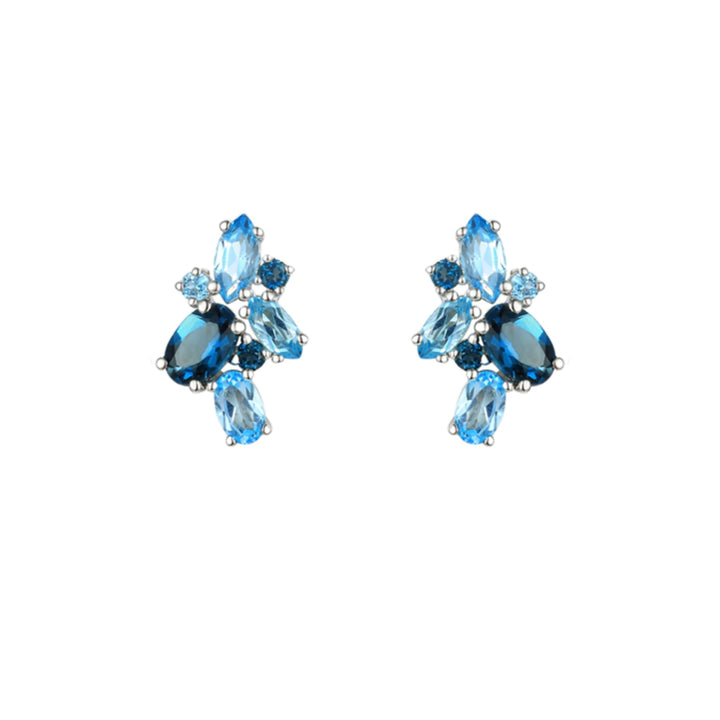 Amore Blue Topaz Multi Stone Cocktail Silver Stud Earrings