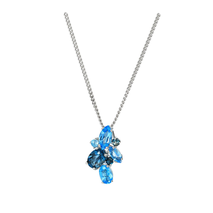 Amore Blue Topaz Multistone Silver Cocktail Necklace