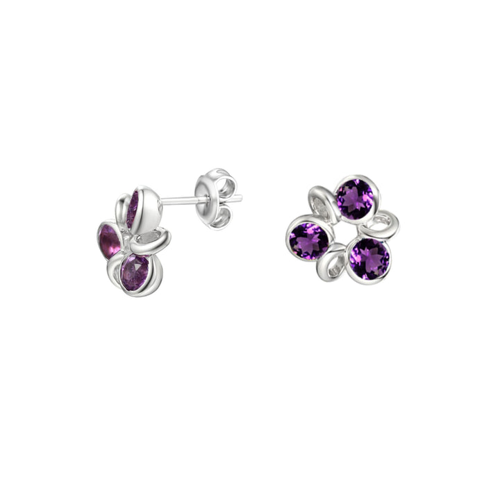 Amore Triplicity Amethyst Silver Stud Earrings