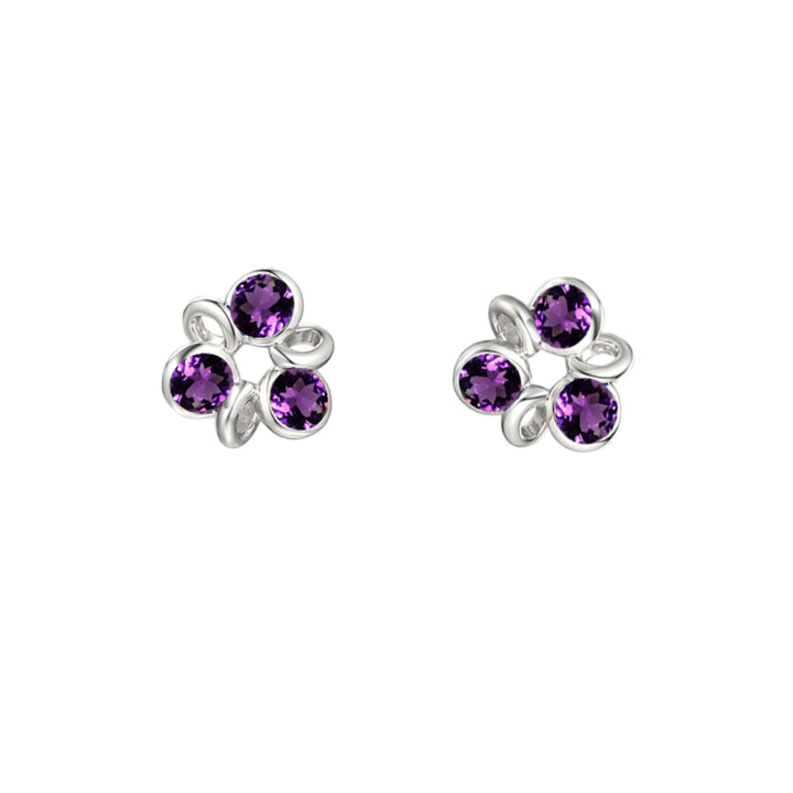 Amore Triplicity Amethyst Silver Stud Earrings