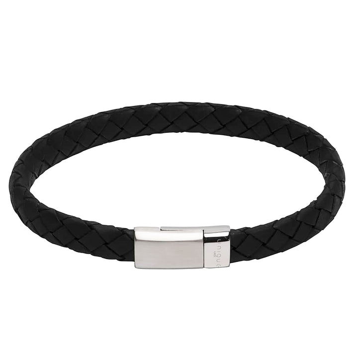 Unique & Co Matte Black Braided Bracelet with Stainless Steel Clasp 21cm - Michael Jones Jeweller