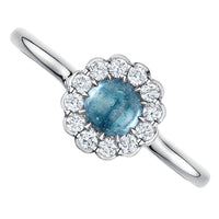 Andrew Geoghegan Cannele Cabochon Paraiba Tourmaline and Diamond 18ct White Gold Ring