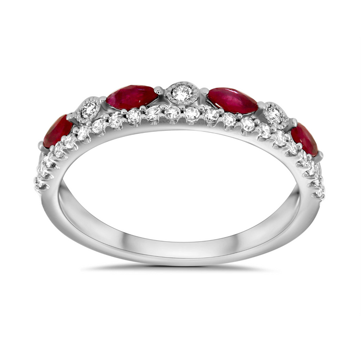 Crown Style Ruby and Diamond 9ct White Gold Ring