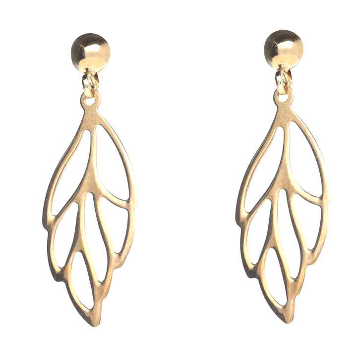 Open Leaf 9ct Yellow Gold Drop Earrings