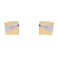 Square Satin and Polished 18ct Yellow and White Gold Stud Earrings