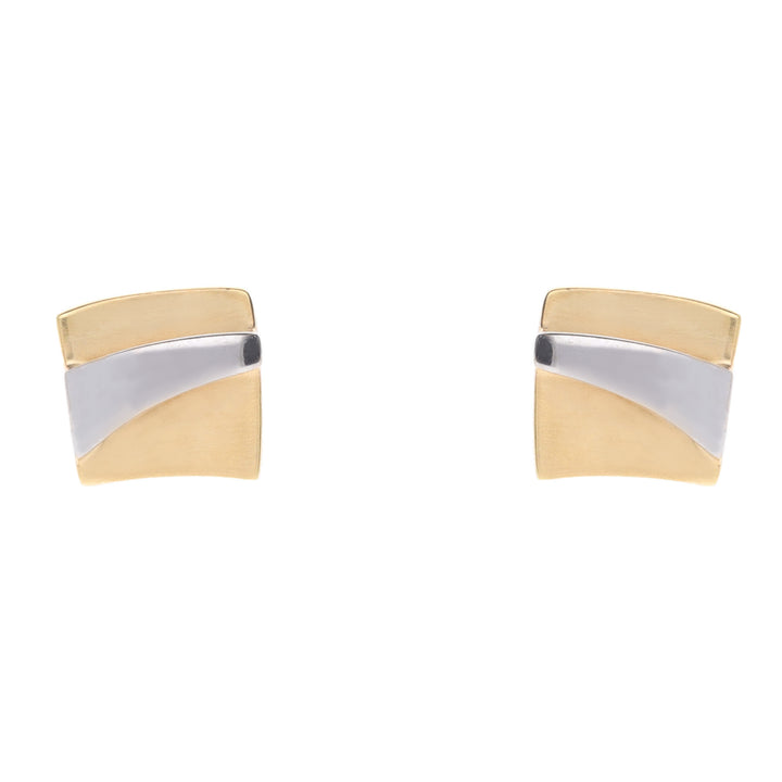 Square Satin and Polished 18ct Yellow and White Gold Stud Earrings