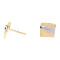 Square Satin and Polished 18ct Yellow and White Gold Stud Earrings