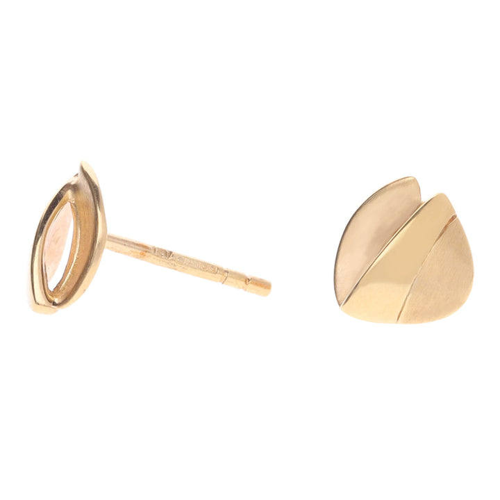 Satin and Polished 18ct Yellow Gold Folded Triangular Stud Earrings