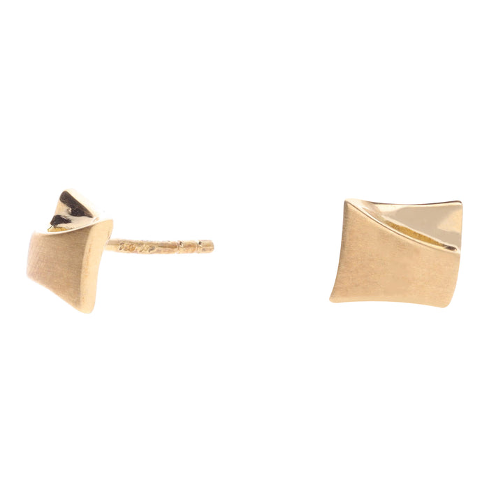 Square Satin and Polished 18ct Yellow Gold Stud Earrings - Michael Jones Jeweller