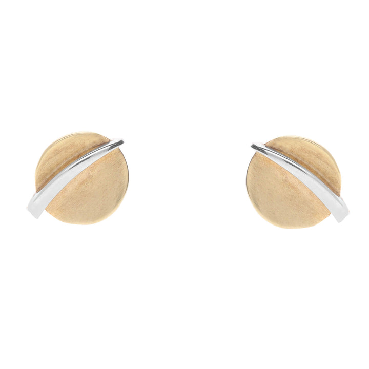 Satin and Polished Disk 9ct Yellow and White Gold Stud Earrings - Michael Jones Jeweller