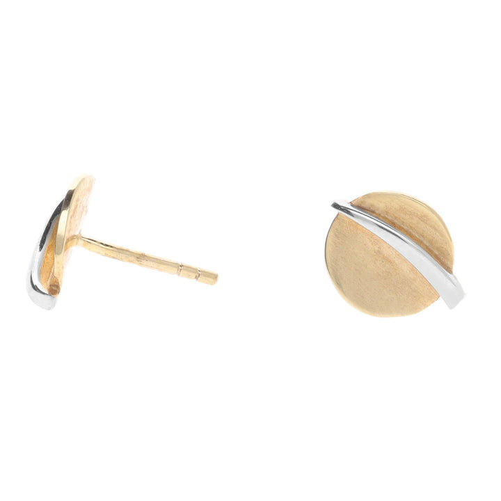 Satin and Polished Disk 9ct Yellow and White Gold Stud Earrings - Michael Jones Jeweller