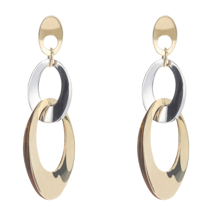 Double Oval 9ct Yellow and White Gold Drop Earrings - Michael Jones Jeweller