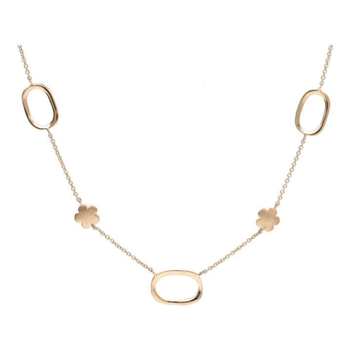 Flower and Open Oval 9ct Yellow Gold Station Necklace