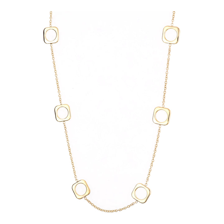 Square Station Link 9ct Yellow Gold Necklace