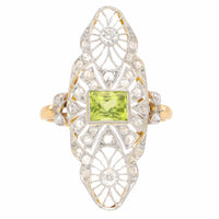 Pre-Owned Peridot and Diamond Edwardian Filigree Ring