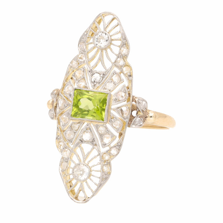 Pre-Owned Peridot and Diamond Edwardian Filigree Ring