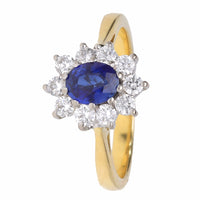 Pre-Owned Sapphire and Diamond Oval 18ct Yellow Gold Cluster Ring