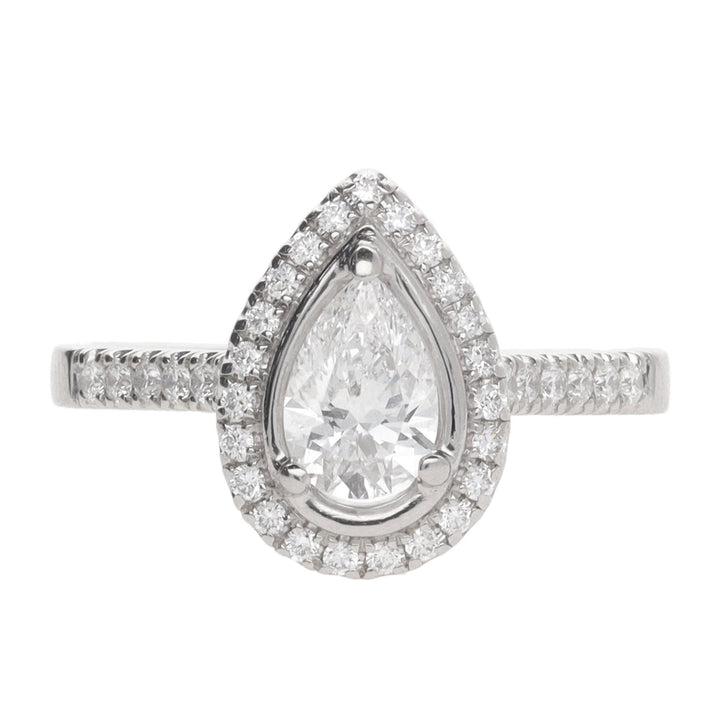 Pre-Owned Skye Pear Halo 0.60ct D SI1 Diamond Platinum Ring