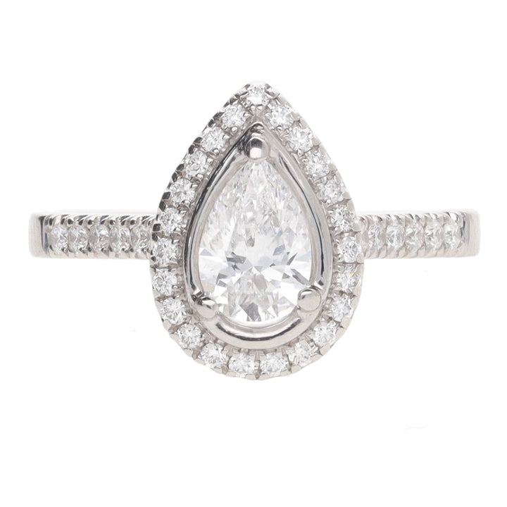 Pre-Owned Skye Pear Halo 0.60ct D SI1 Diamond Platinum Ring