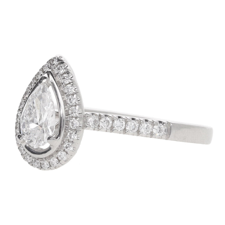 Pre-Owned Skye Pear Halo 0.60ct D SI1 Diamond Platinum Ring