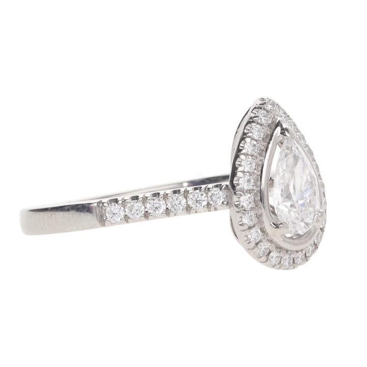 Pre-Owned Skye Pear Halo 0.60ct D SI1 Diamond Platinum Ring