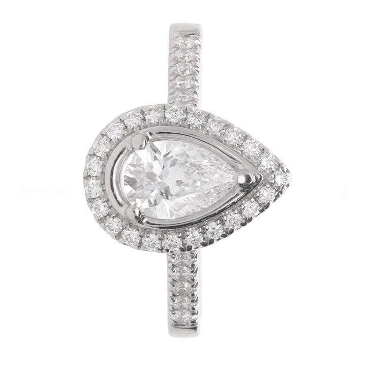 Pre-Owned Skye Pear Halo 0.60ct D SI1 Diamond Platinum Ring - Michael Jones Jeweller