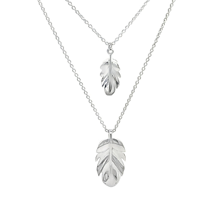 Silver Double Chain Feather Necklace