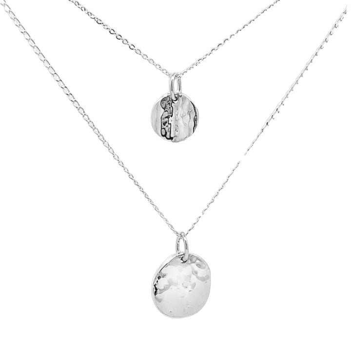 Silver Hammered Disk Graduated Necklace Set